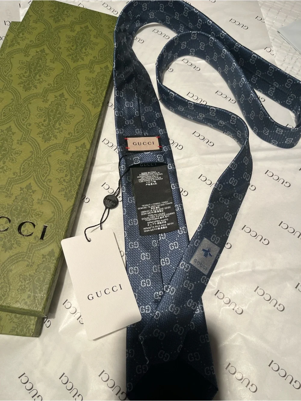 Gucci Men’s Blue GG Logo Silk Tie